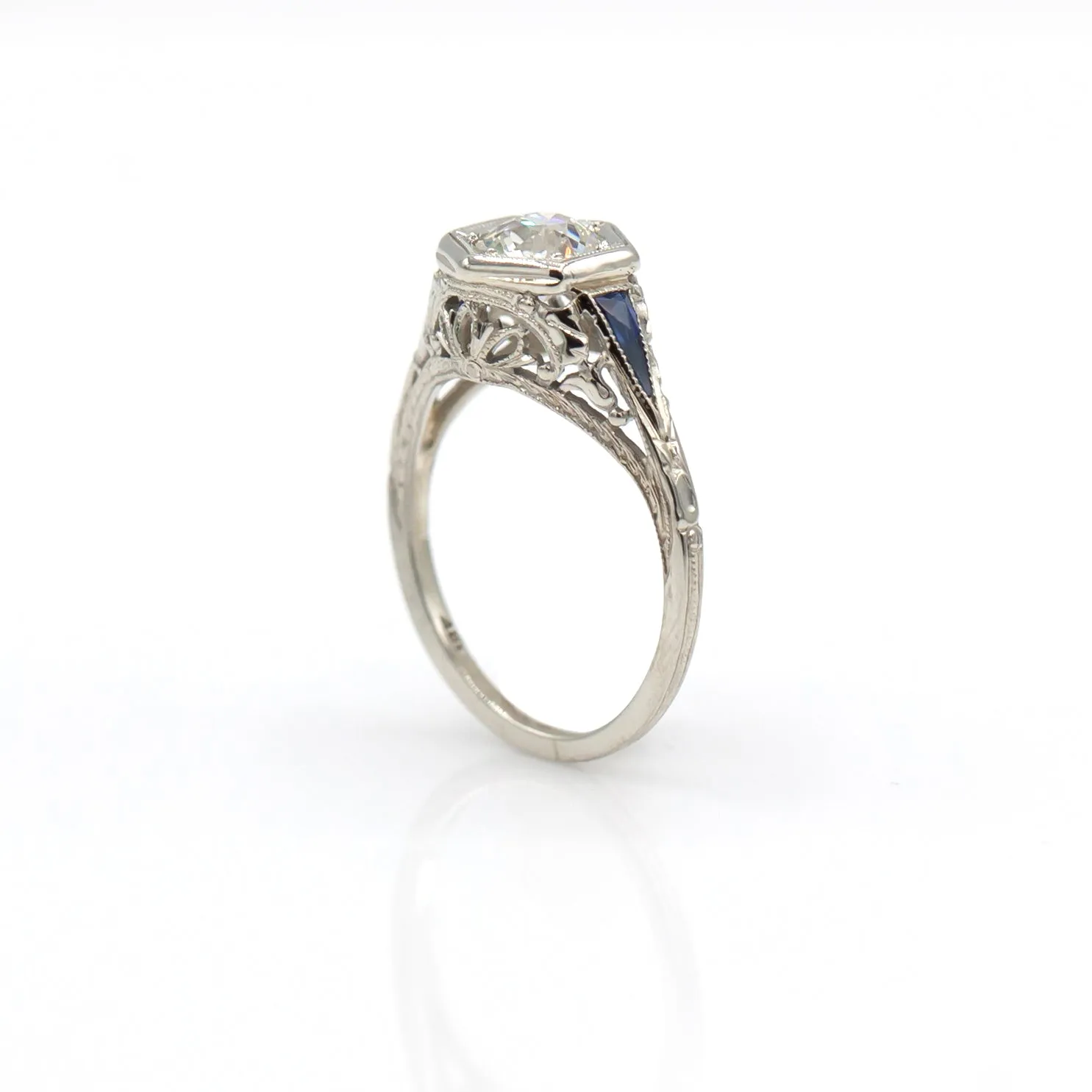 Estate Collection 14K Art Deco Diamond & Sapphire Ring