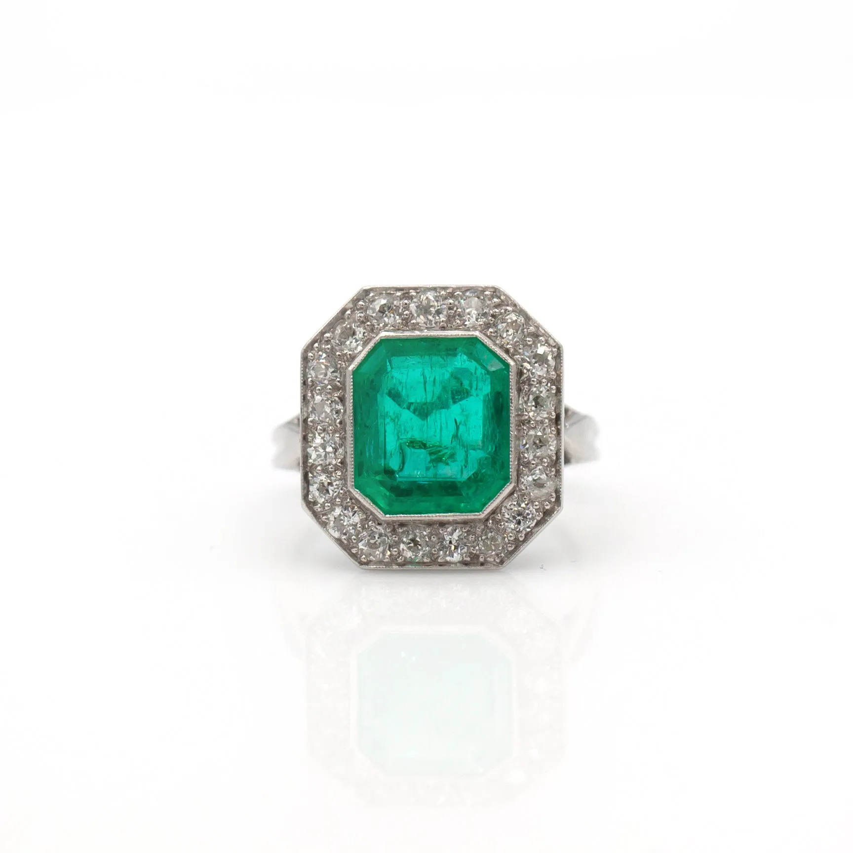Estate Collection 4.93ct Columbian Emerald & Diamond Halo Ring
