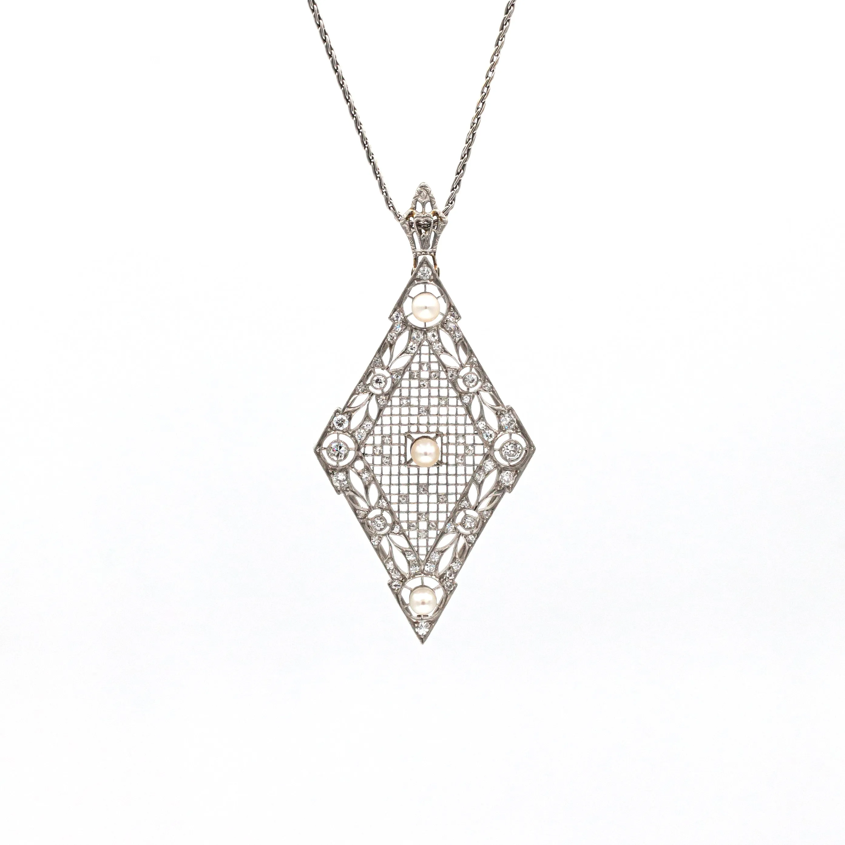 Estate Collection Art Deco Diamond & Pearl Pendant