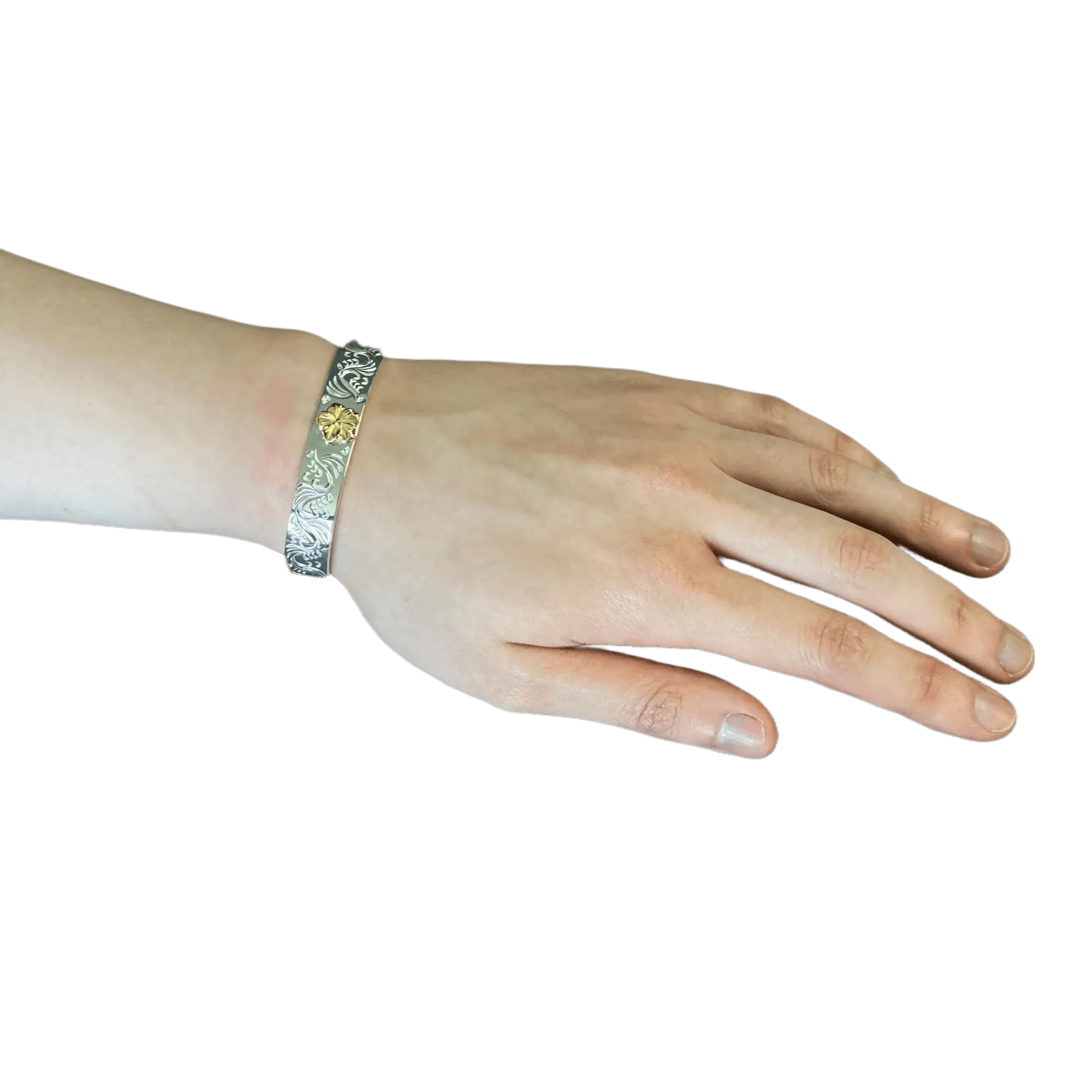First Arrow's 12mm Arabesque Bangle with 18k Gold Sakura Flower