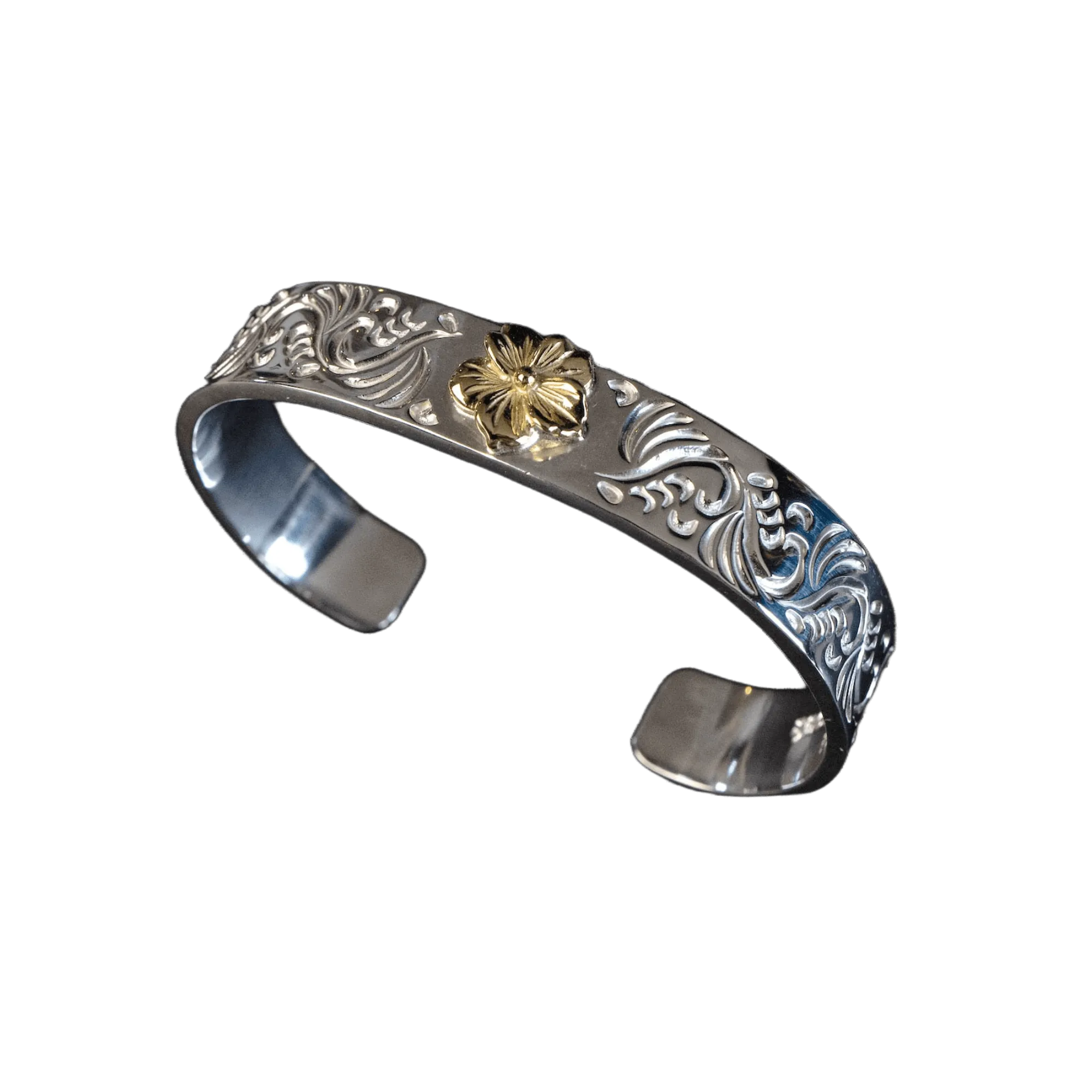 First Arrow's 12mm Arabesque Bangle with 18k Gold Sakura Flower