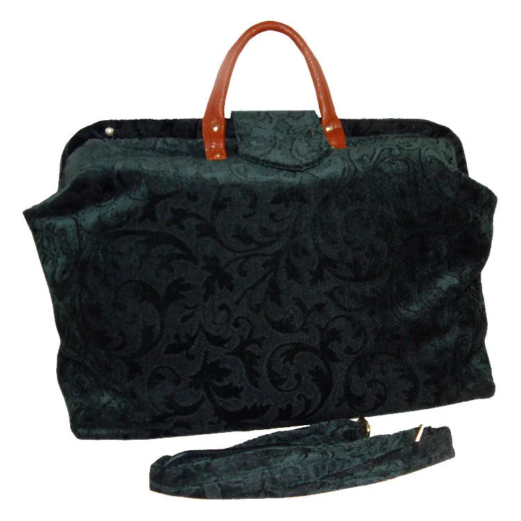 FOREST GREEN VINES CHENILLE TAPESTRY CARPET BAG
