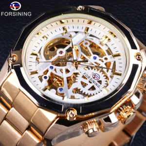 Forsining Steampunk Gear Transparent Case Gold