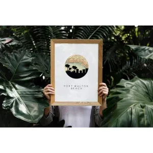 Fort Walton Beach, Florida city skyline with vintage Fort Walton Beach map