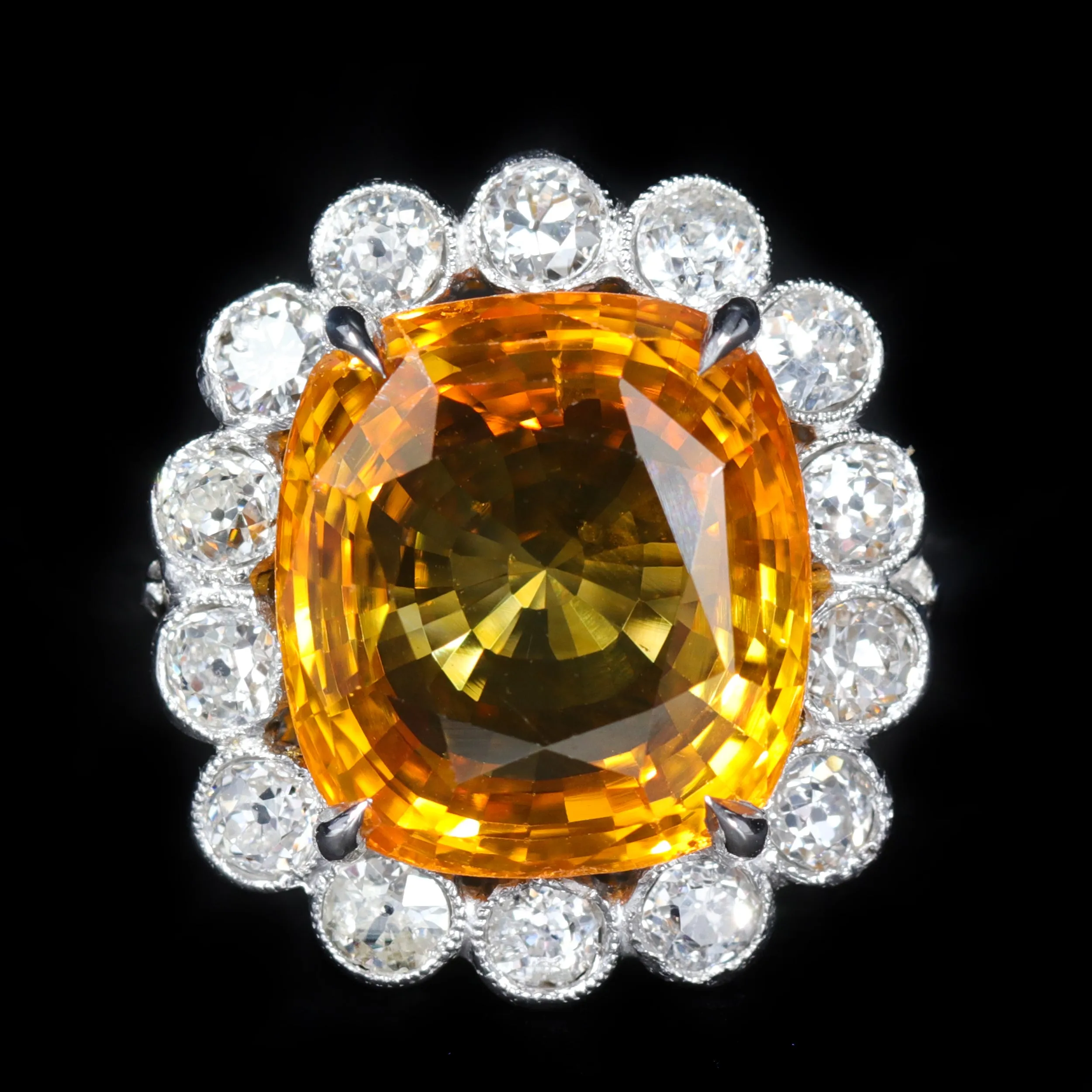 French Art Deco GIA 11.22 Carat Ceylon Sapphire and Diamond Ring