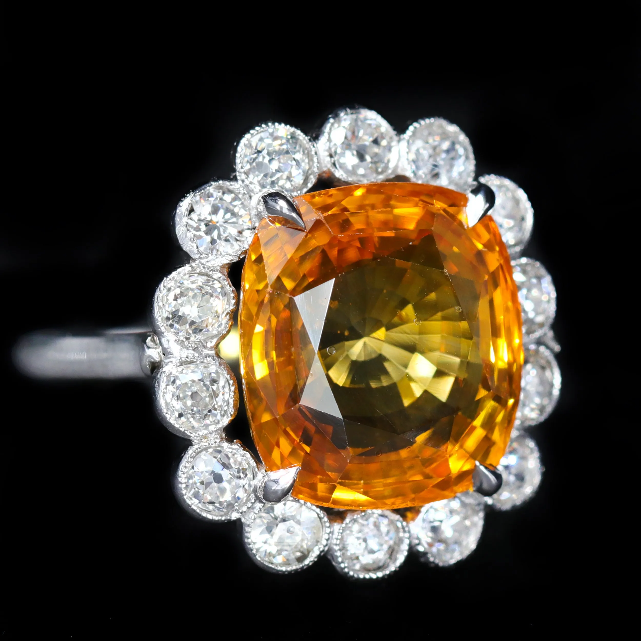 French Art Deco GIA 11.22 Carat Ceylon Sapphire and Diamond Ring