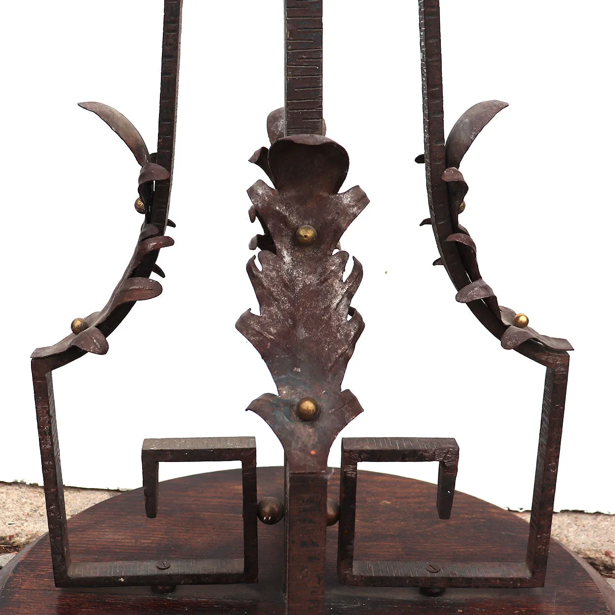French Art Deco Wrought Iron, Brass and Wood One-Light Floor Lamp
