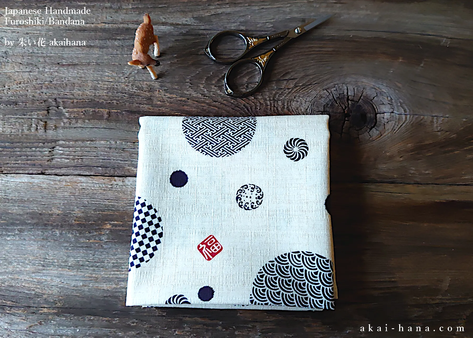 Furoshiki Reusable Fabric Wrap, Bandana, Komon Ivory ⦿fsjf0024