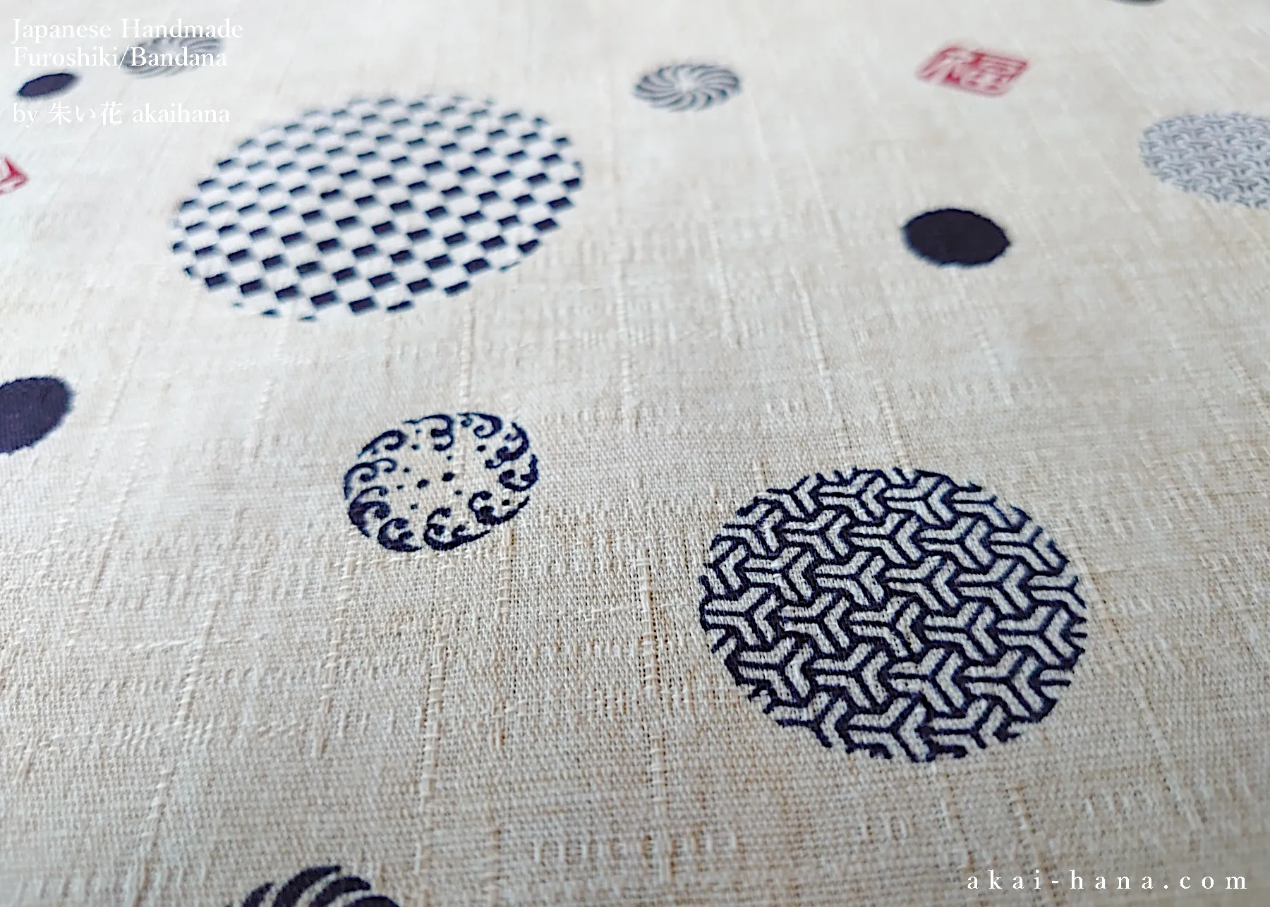 Furoshiki Reusable Fabric Wrap, Bandana, Komon Ivory ⦿fsjf0024