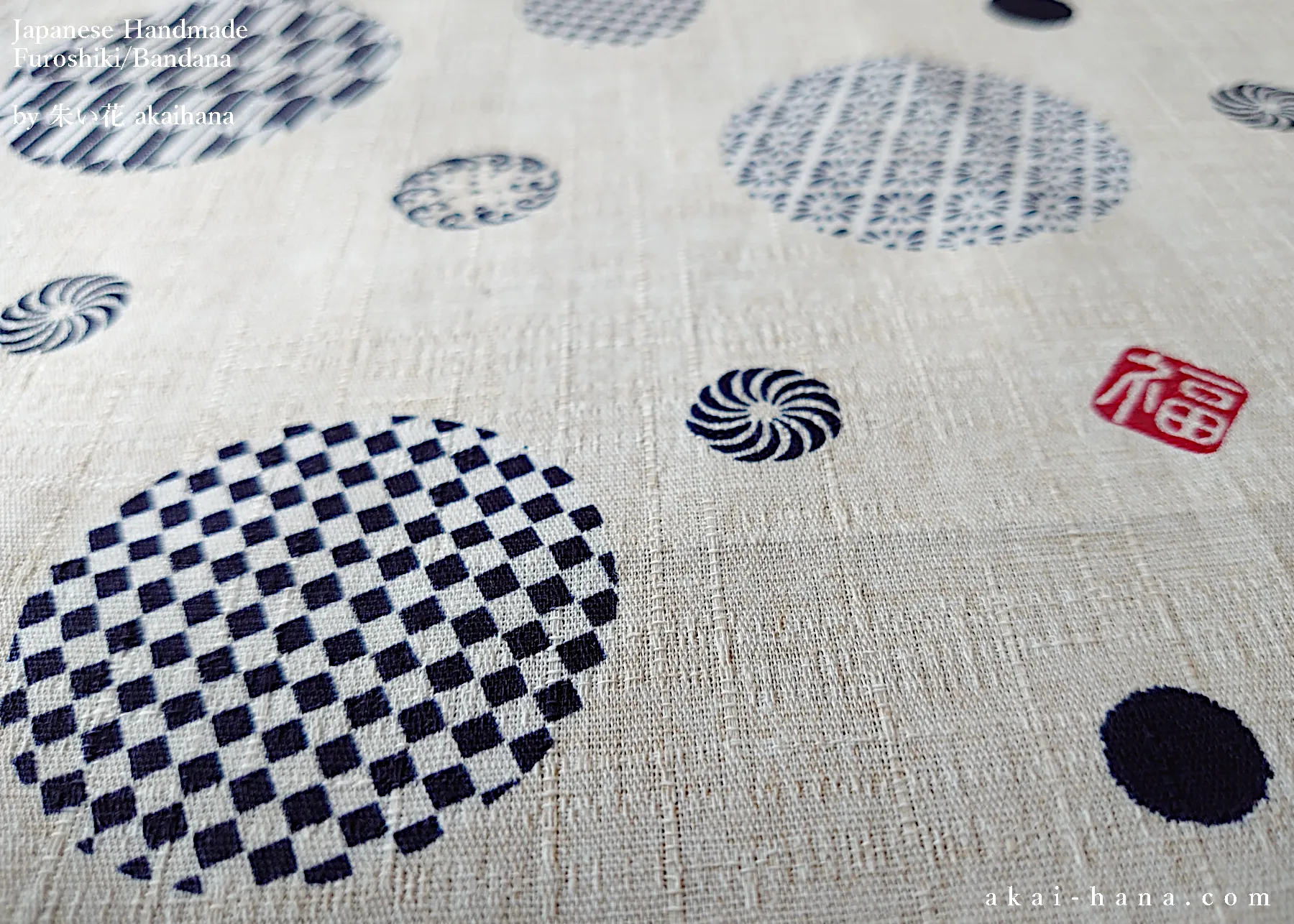 Furoshiki Reusable Fabric Wrap, Bandana, Komon Ivory ⦿fsjf0024