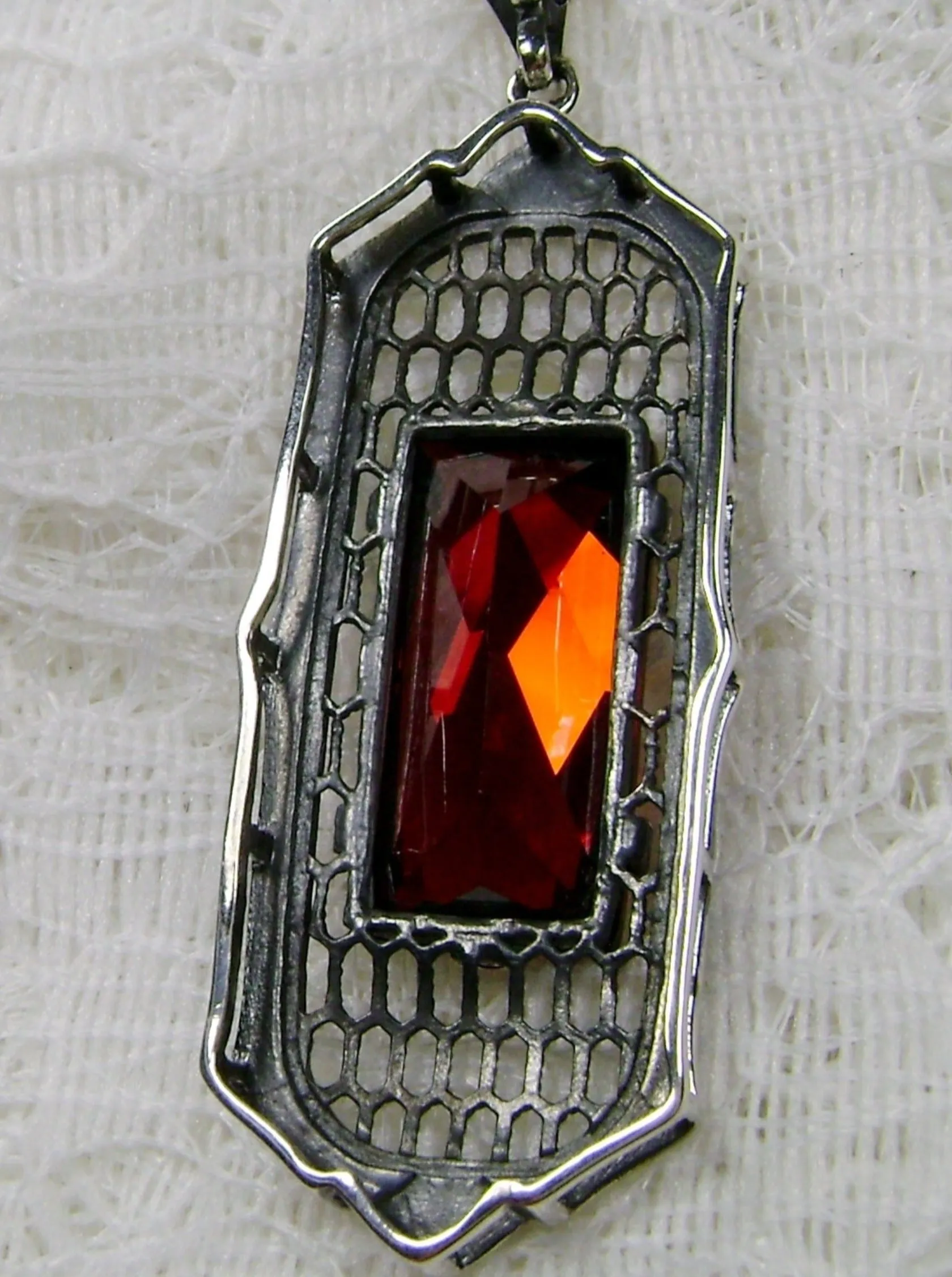Garnet CZ Art Deco Pendant, Baguette Gem, 1930s Reproduction Jewelry, Baguette P16
