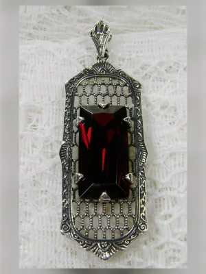 Garnet CZ Art Deco Pendant, Baguette Gem, 1930s Reproduction Jewelry, Baguette P16