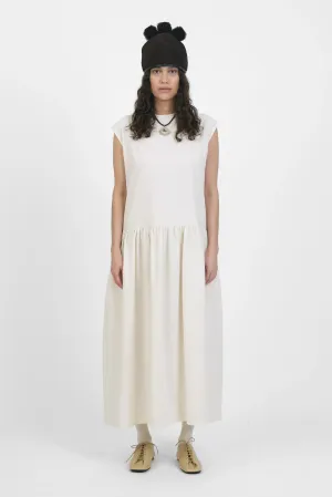 Gathered Isabella Dress in Ecru Japanese Waffle Cotton
