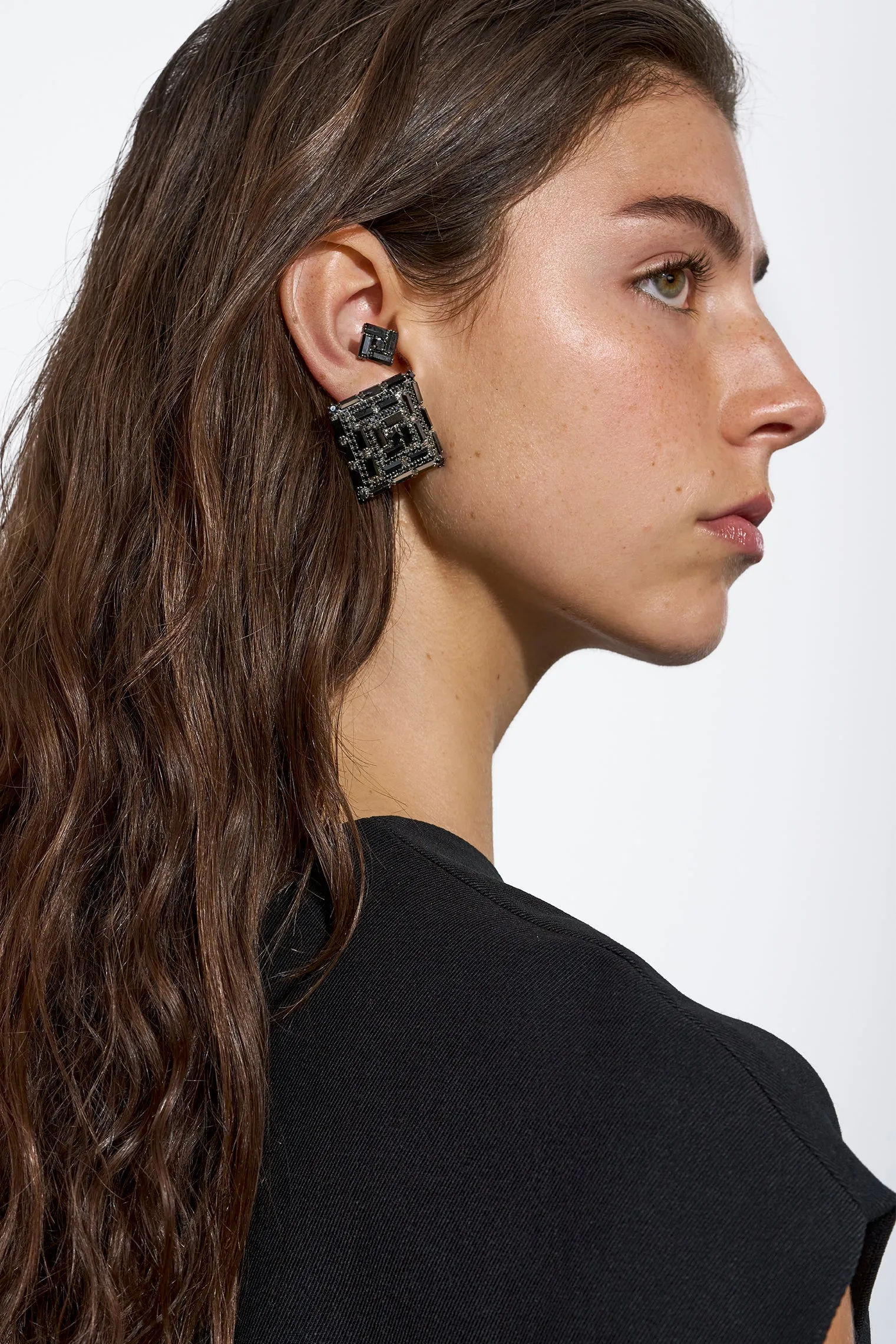Geometric Jet Baguette Earring Duo