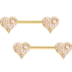 Gold Tone Anodized Steampunk Gears of Love Barbell Nipple Ring Set