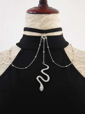 Gothic Lolita Accessories Silver Chains Snake Print Choker Metal Miscellaneous