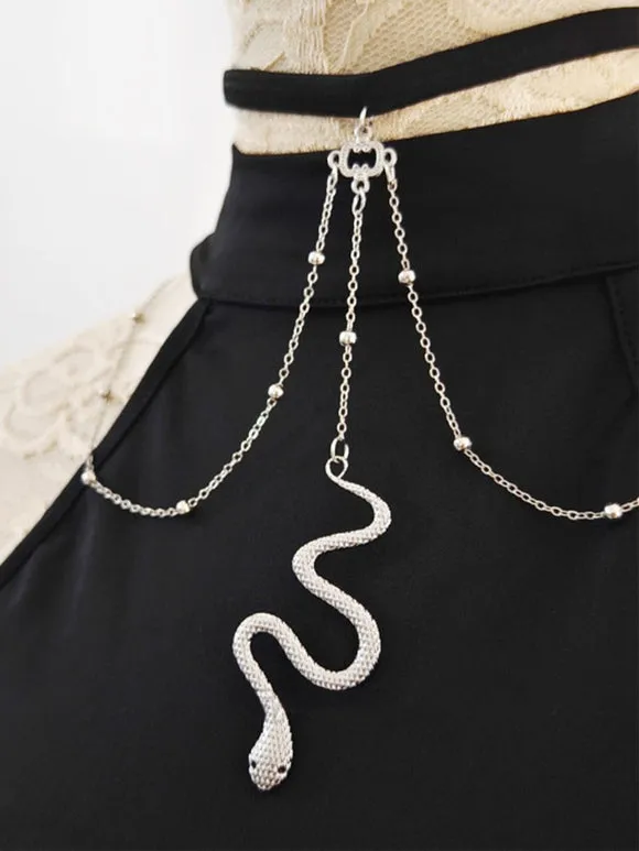 Gothic Lolita Accessories Silver Chains Snake Print Choker Metal Miscellaneous