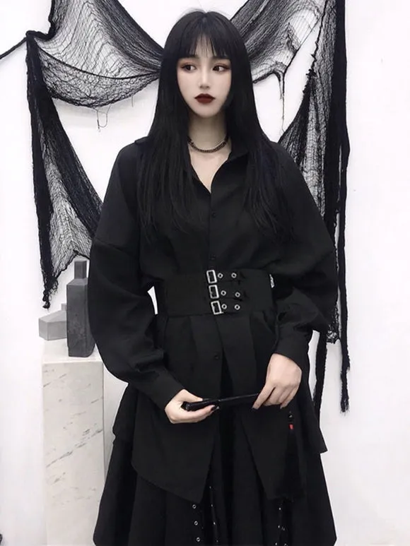 Gothic Lolita Blouses Black Long Sleeves Grommets Metallic Lolita Shirt