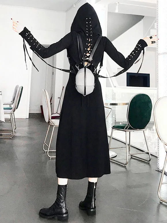 Gothic Lolita Cardigan Black Polyester Metallic Pattern Long Sleeves Hooded Overcoat