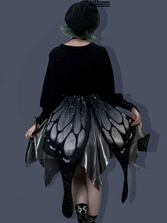 Gothic Lolita SK Deep Blue Butterfly Pattern Steampunk Lolita Cummerbund Skirt 3-Piece Set