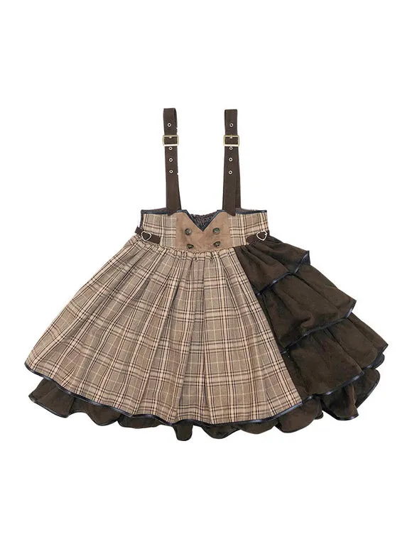 Gothic Lolita SK Ruffles Deep Brown Plaid Lolita Skirts