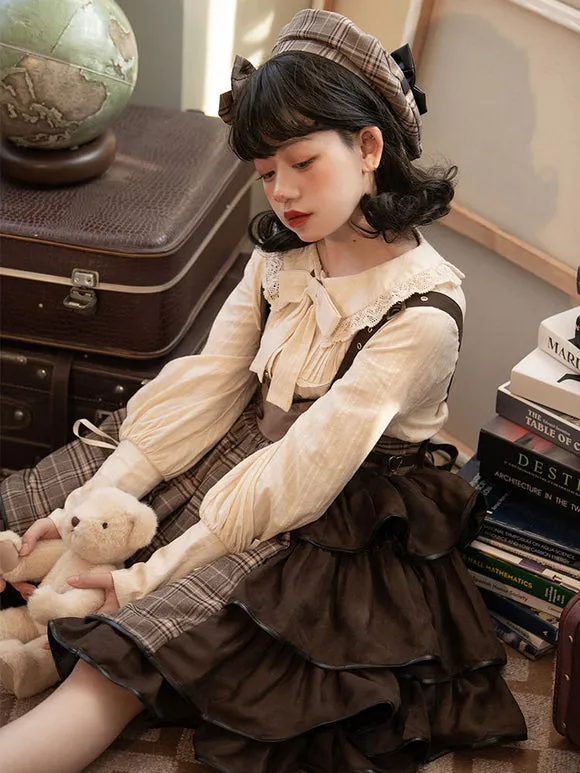 Gothic Lolita SK Ruffles Deep Brown Plaid Lolita Skirts