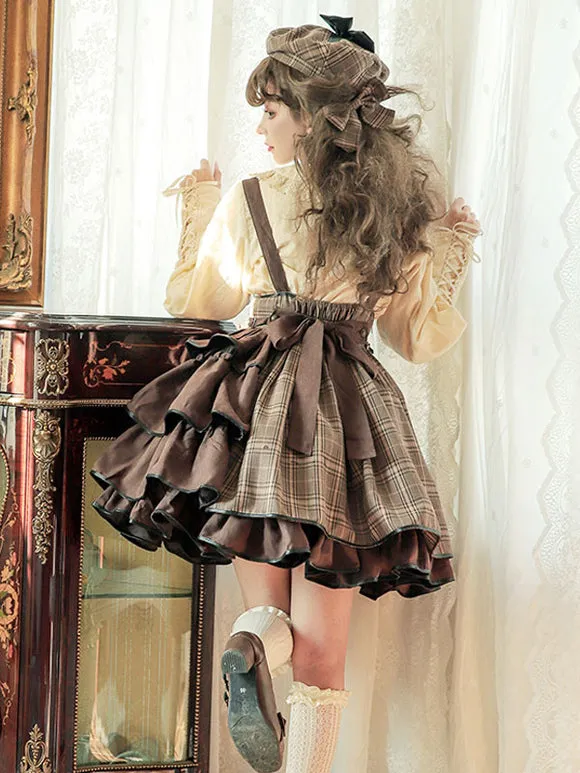 Gothic Lolita SK Ruffles Deep Brown Plaid Lolita Skirts