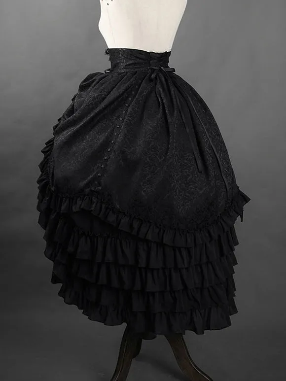 Gothic Ouji Lolita SK Jacquard White Ruffles Lolita Skirts