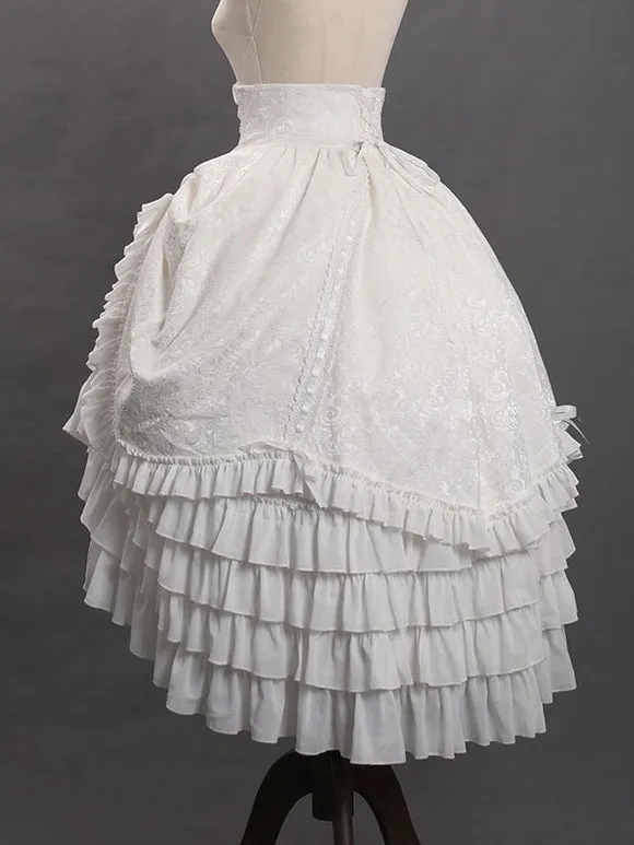 Gothic Ouji Lolita SK Jacquard White Ruffles Lolita Skirts