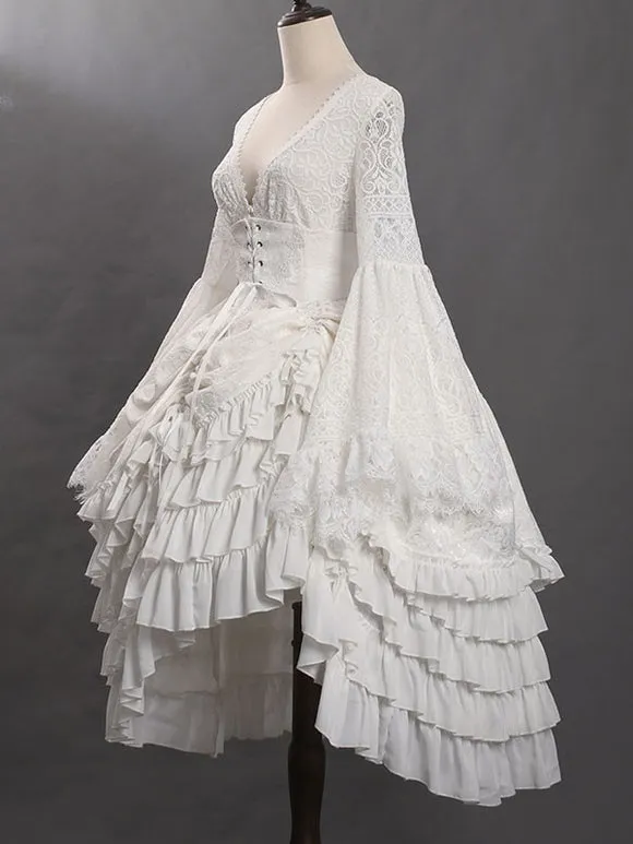 Gothic Ouji Lolita SK Jacquard White Ruffles Lolita Skirts