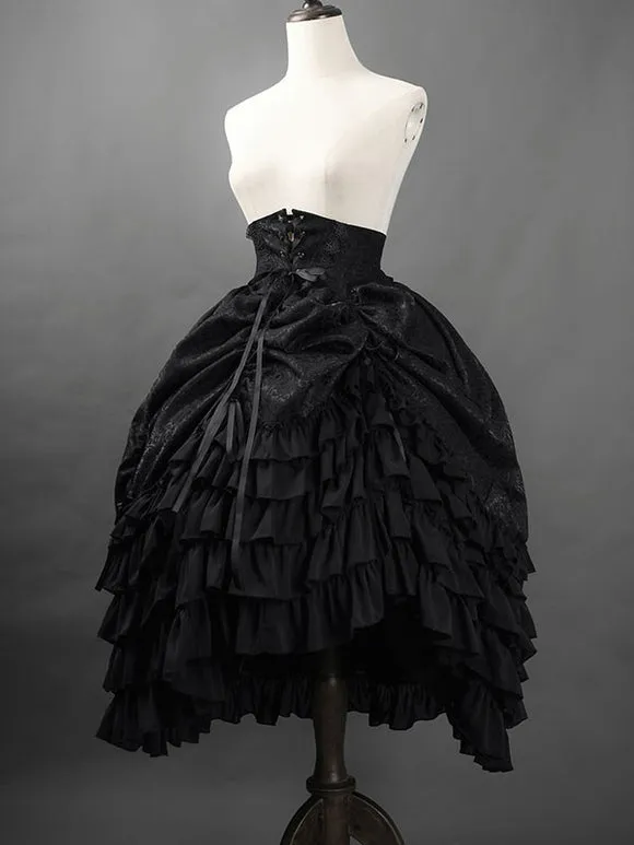 Gothic Ouji Lolita SK Jacquard White Ruffles Lolita Skirts