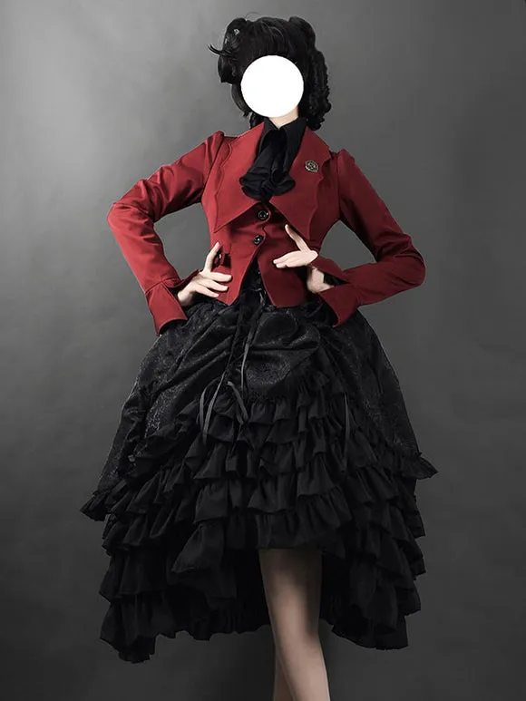 Gothic Ouji Lolita SK Jacquard White Ruffles Lolita Skirts