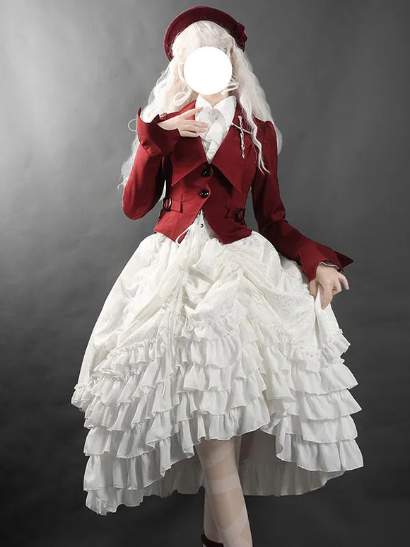 Gothic Ouji Lolita SK Jacquard White Ruffles Lolita Skirts