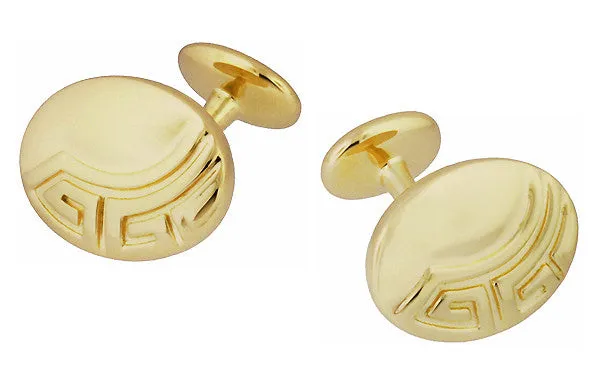 Greek Key Engravable Art Deco Cufflinks in Solid Sterling Silver with Yellow Gold Vermeil