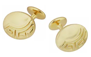 Greek Key Engravable Art Deco Cufflinks in Solid Sterling Silver with Yellow Gold Vermeil