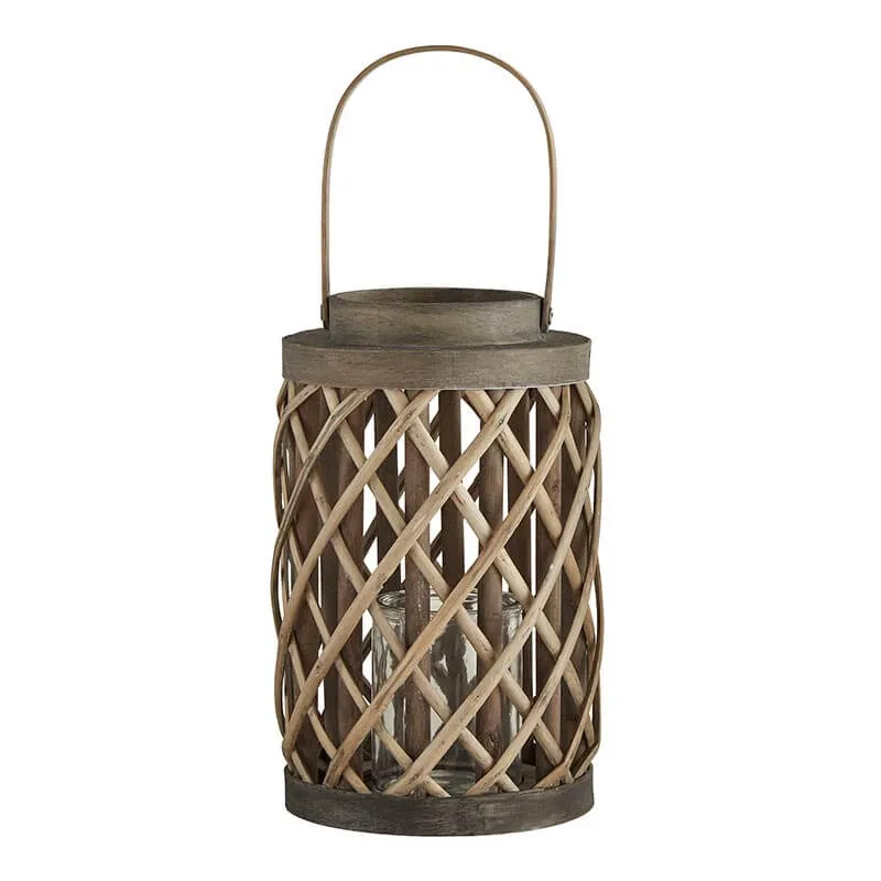 Grey Cylinder Willow Lantern