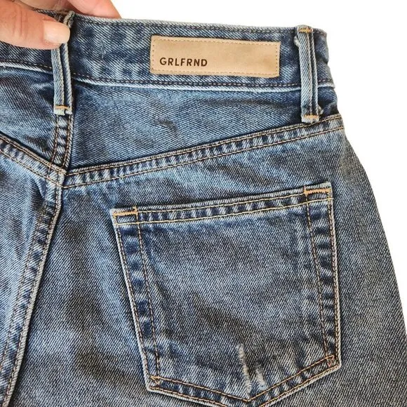 GRLFRND Cindy Cut Off Denim Jean Shorts 24 High Rise Button Fly Distressed