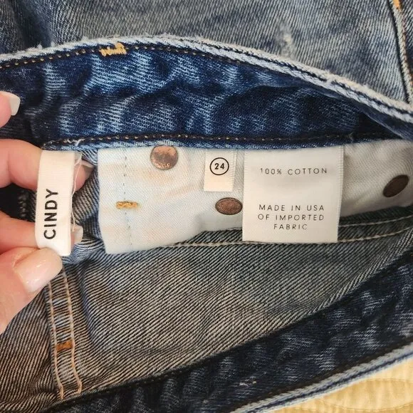 GRLFRND Cindy Cut Off Denim Jean Shorts 24 High Rise Button Fly Distressed