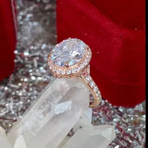 Halo Ring, White CZ Gems, Art Deco Rose Gold plated Sterling Silver Filigree #D228