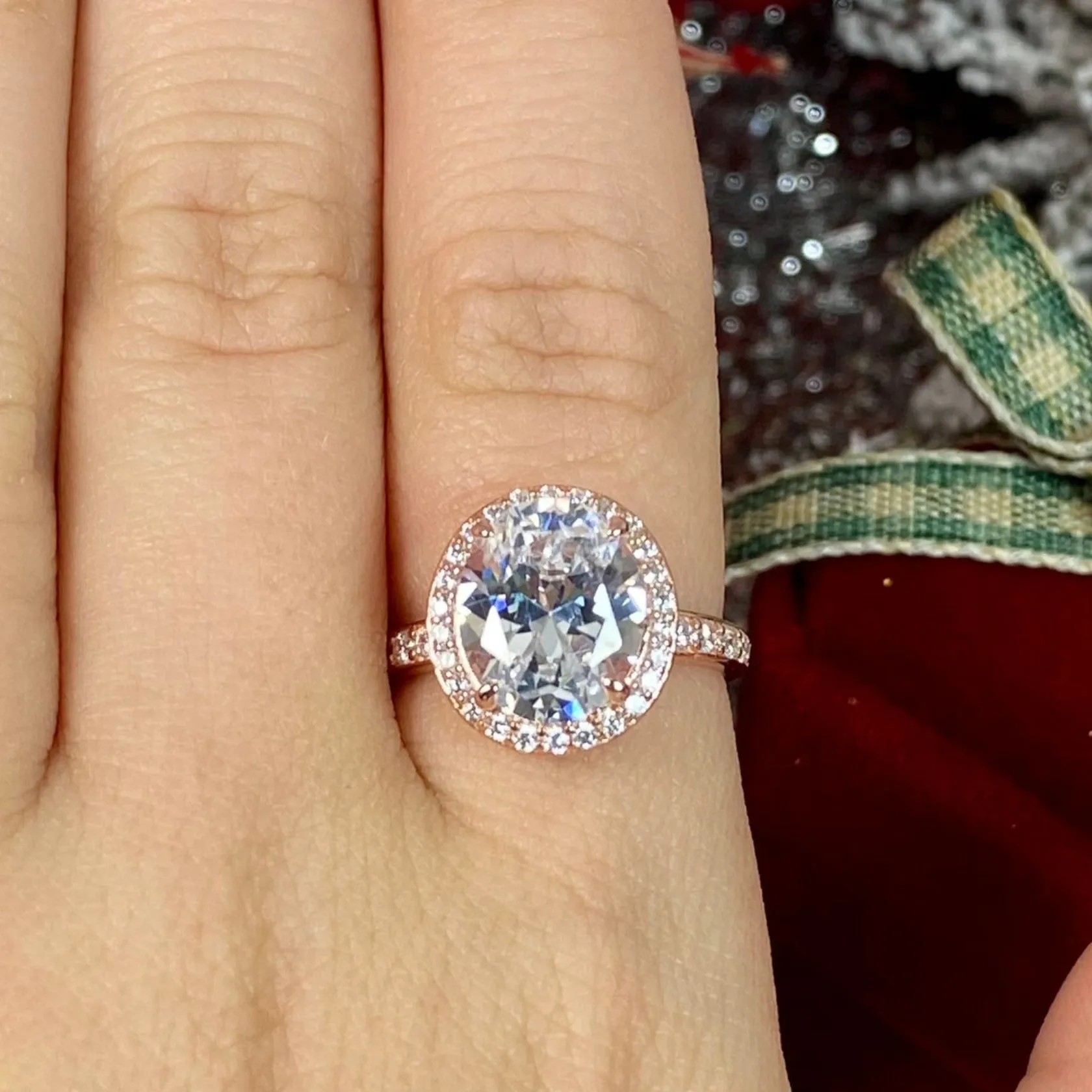 Halo Ring, White CZ Gems, Art Deco Rose Gold plated Sterling Silver Filigree #D228