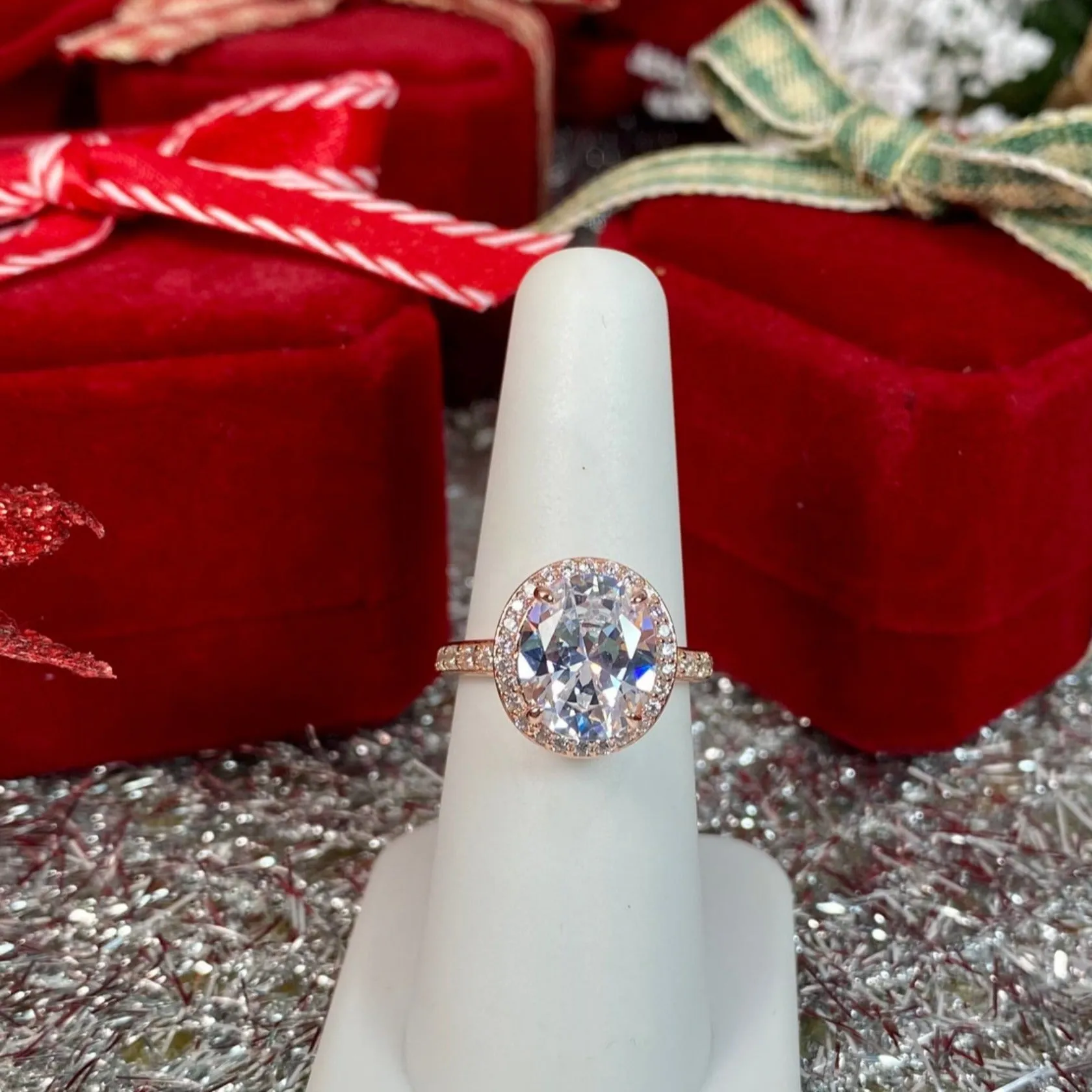 Halo Ring, White CZ Gems, Art Deco Rose Gold plated Sterling Silver Filigree #D228