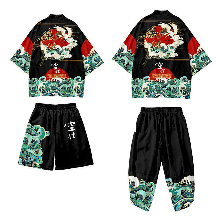 Immortality Red-Crowned Crane Kimono Set