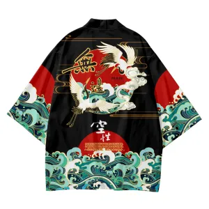 Immortality Red-Crowned Crane Kimono Set