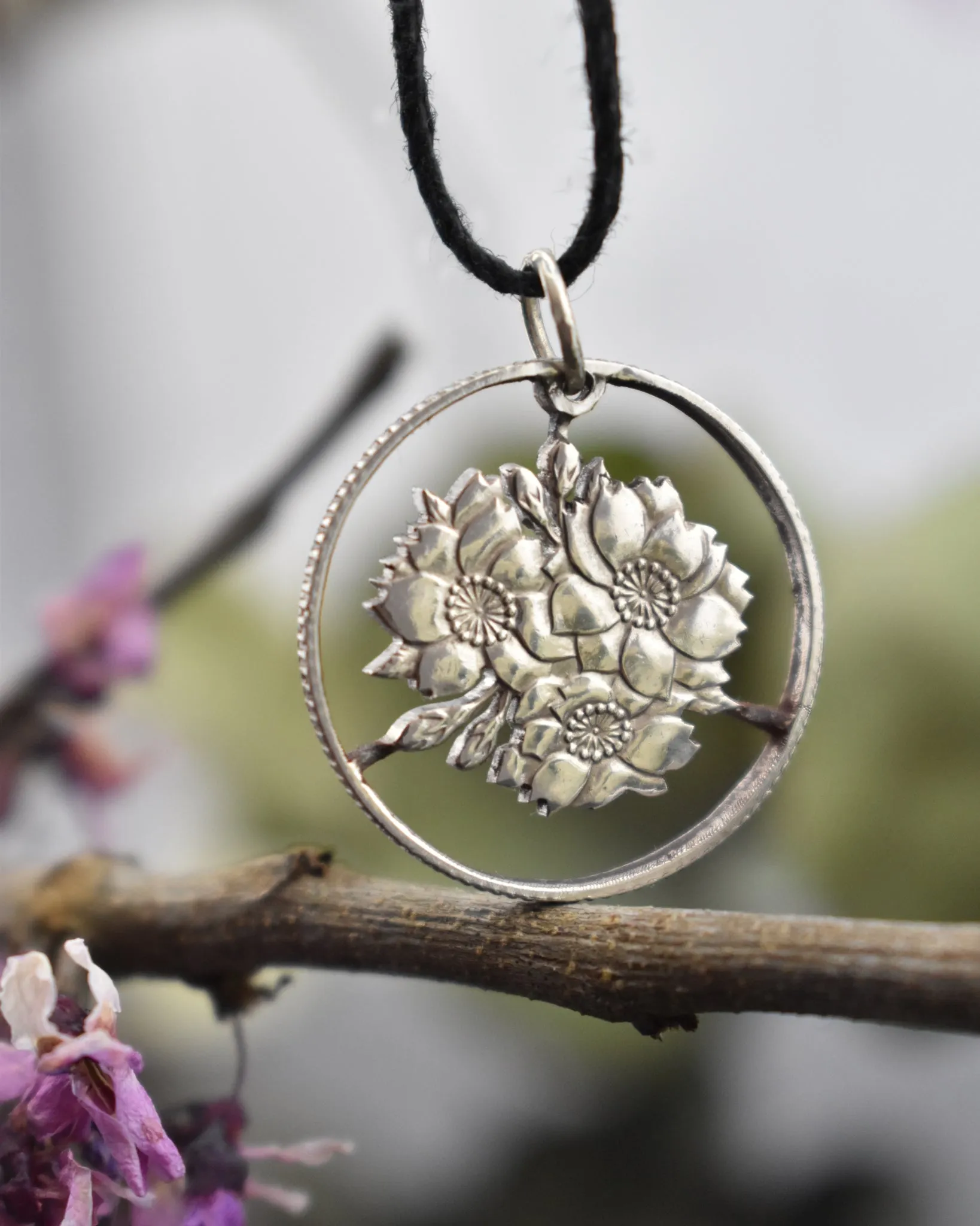 Japan - Cherry Blossom Cut Coin Pendant