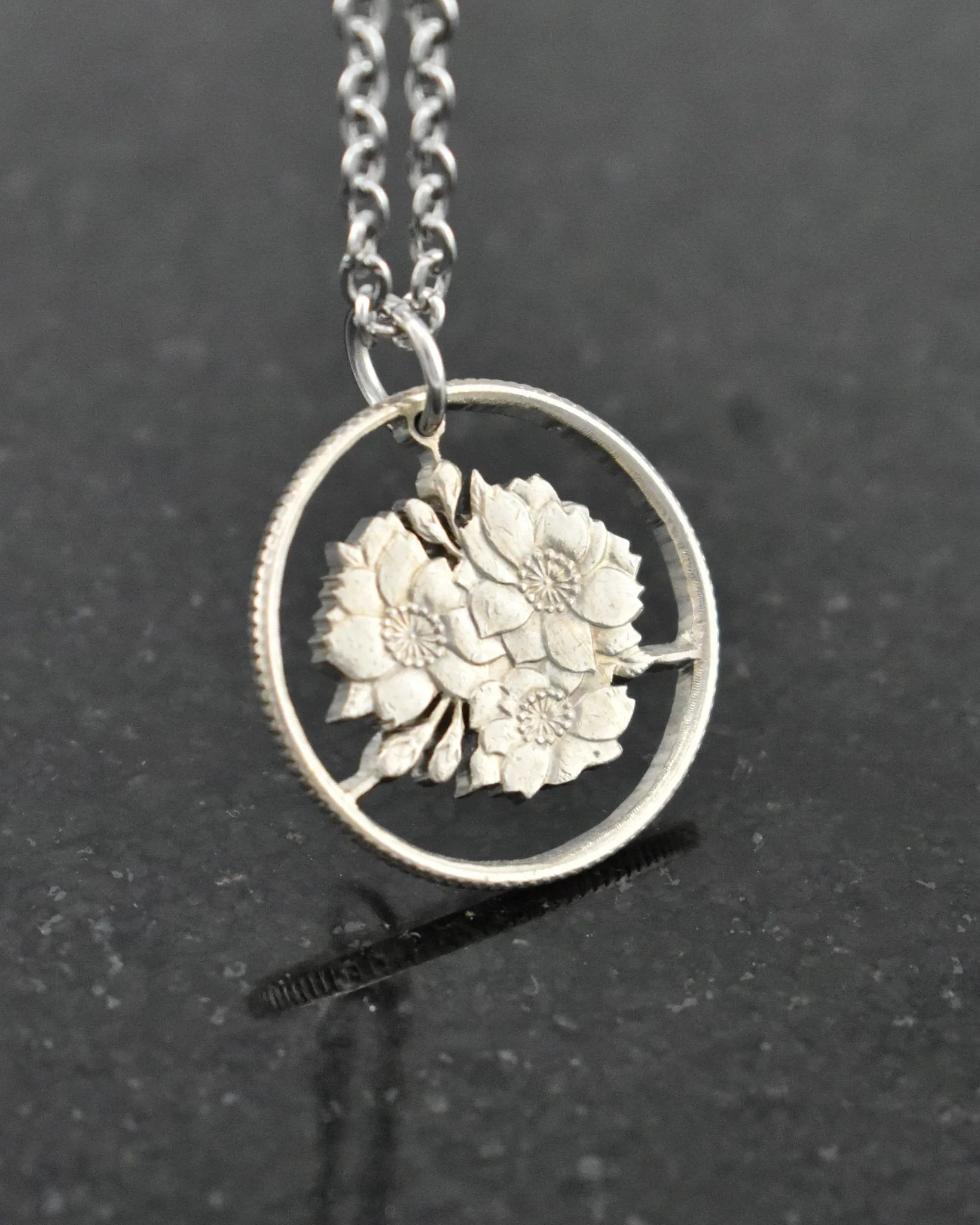 Japan - Cherry Blossom Cut Coin Pendant