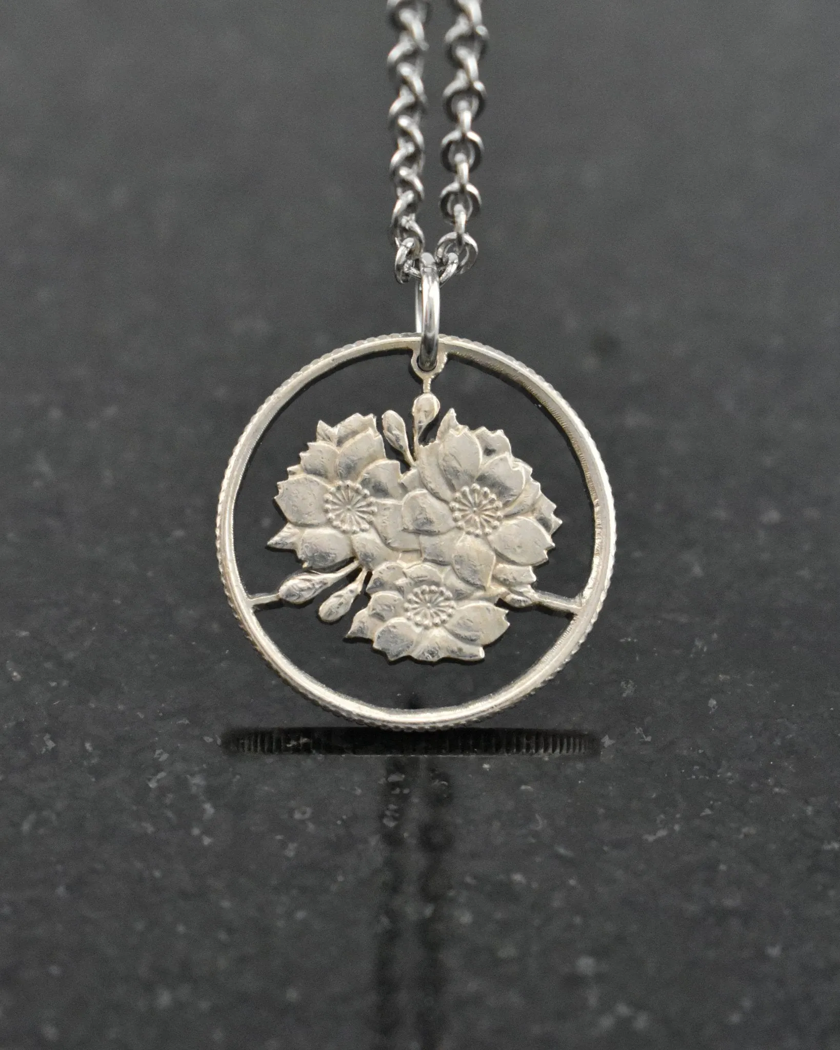 Japan - Cherry Blossom Cut Coin Pendant