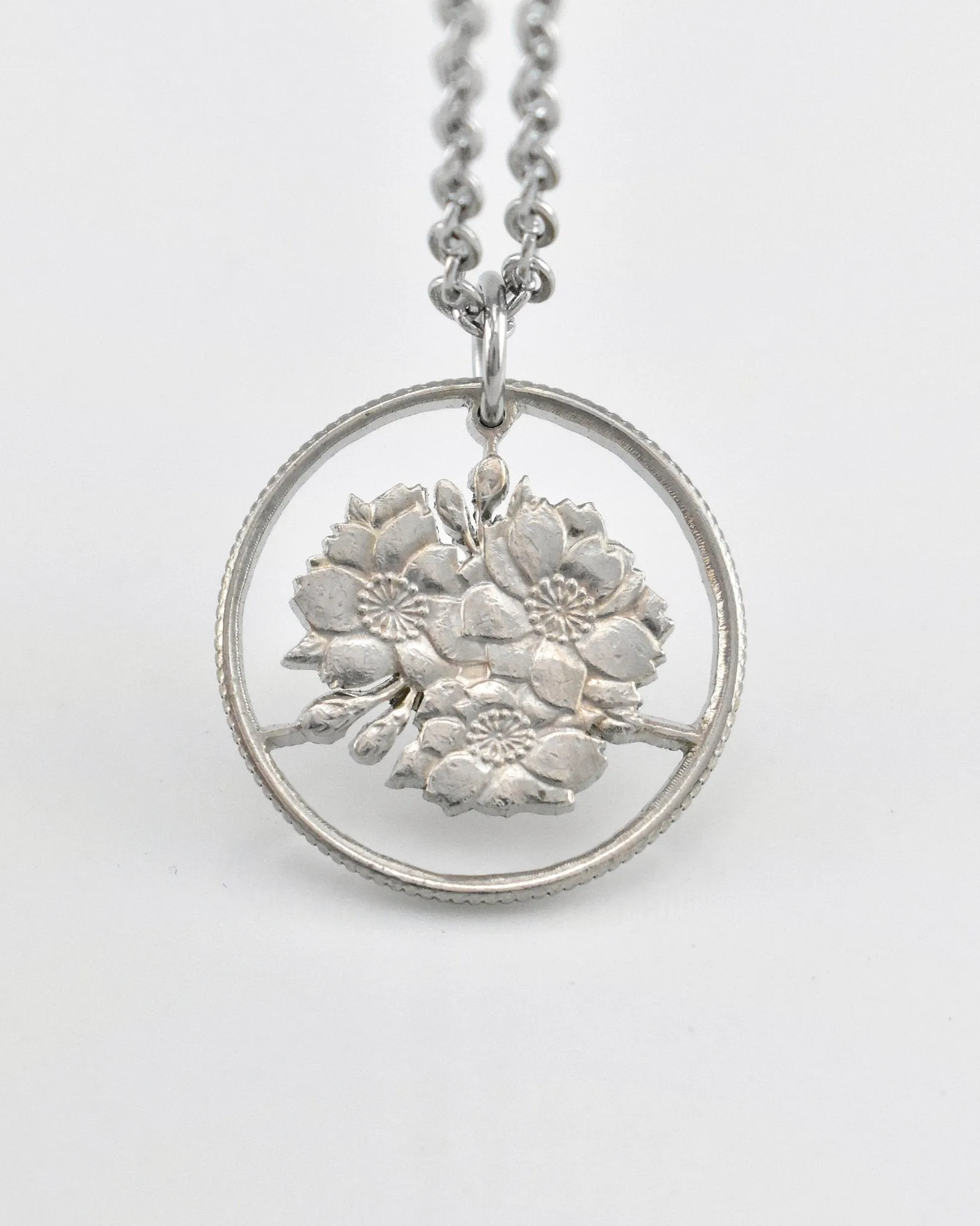 Japan - Cherry Blossom Cut Coin Pendant