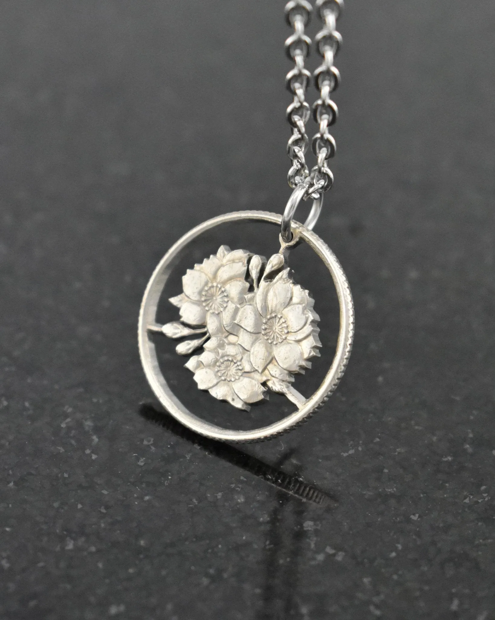 Japan - Cherry Blossom Cut Coin Pendant