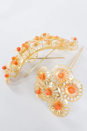 Japanese Flower Crown Headpiece & Hairpin Set