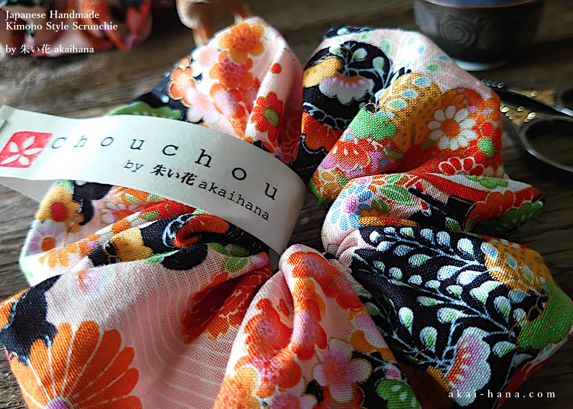 Japanese Handmade Kimono Style Scrunchies, Hana Kenran ⦿scjf0013